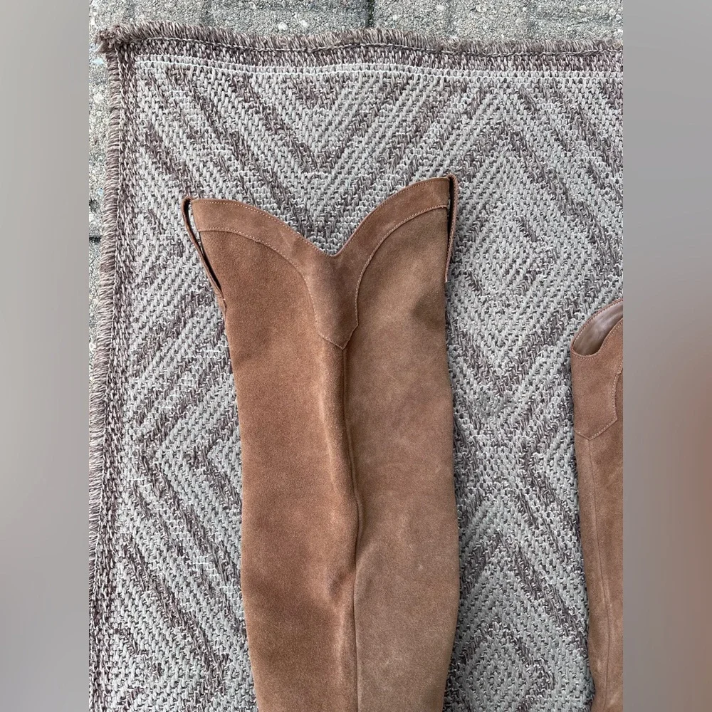 Steve Madden Western Inspired Chestnut Brown Suede Over-the-Knee Cowboy Boots